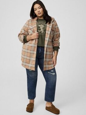 torrid Beige Plaid Hooded Utility Shacket